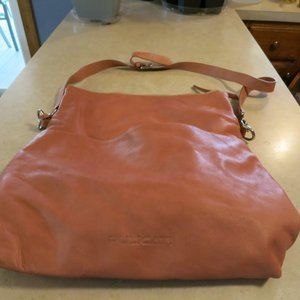 Pulicati Crossbody Handbag Beige /Peach Leather Multi Compartment Double Flap